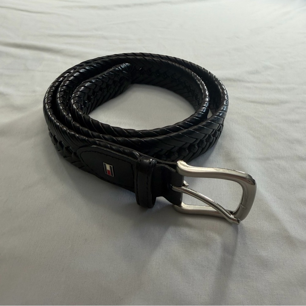 Tommy Hilfiger Black Braided Leather Belt